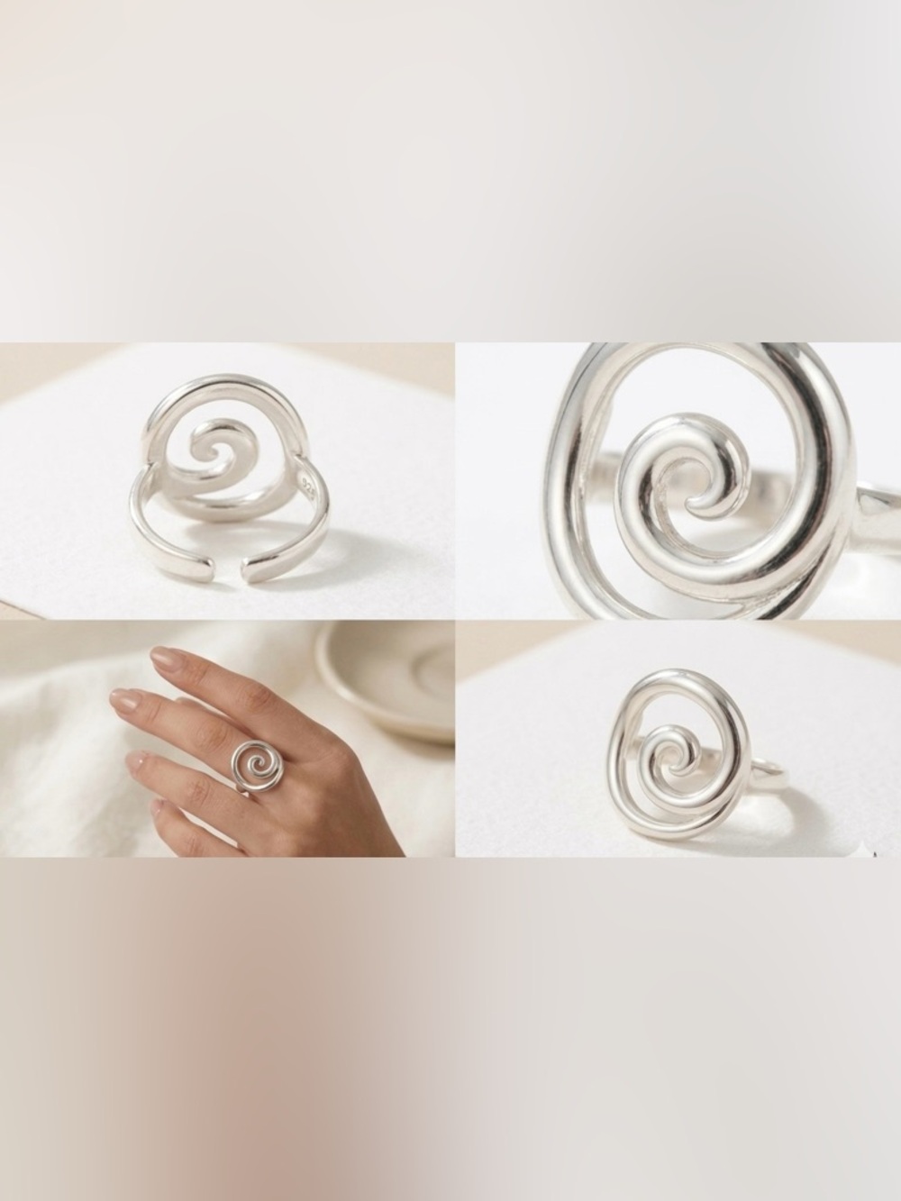 925 Sterling Silver Adjustable Spiral Swirl Ring Minimalist Statement Jewelry - Picture 4 of 4